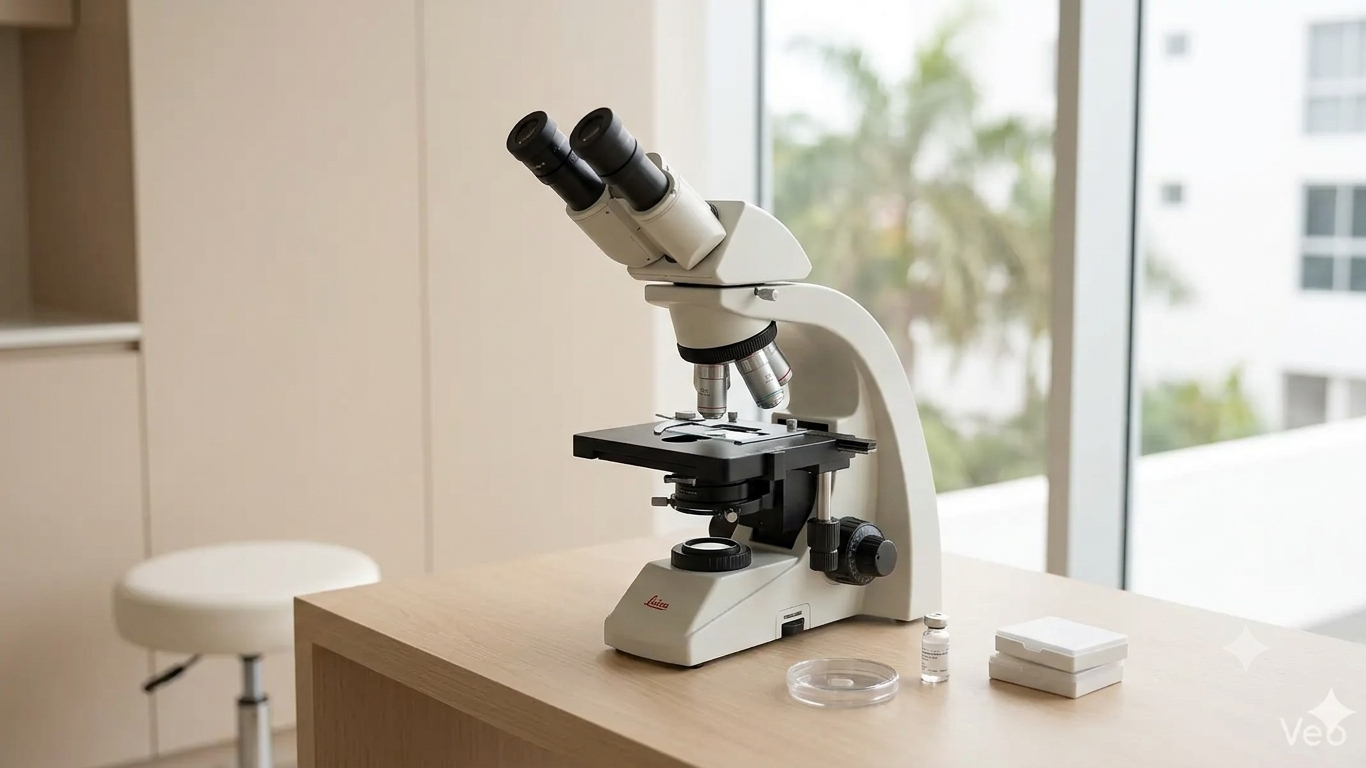 Microscopio para evaluación dermatológica
